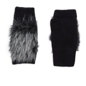NEW! Adrienne Landau Faux Fur Fingerless Gloves *Black Snow*